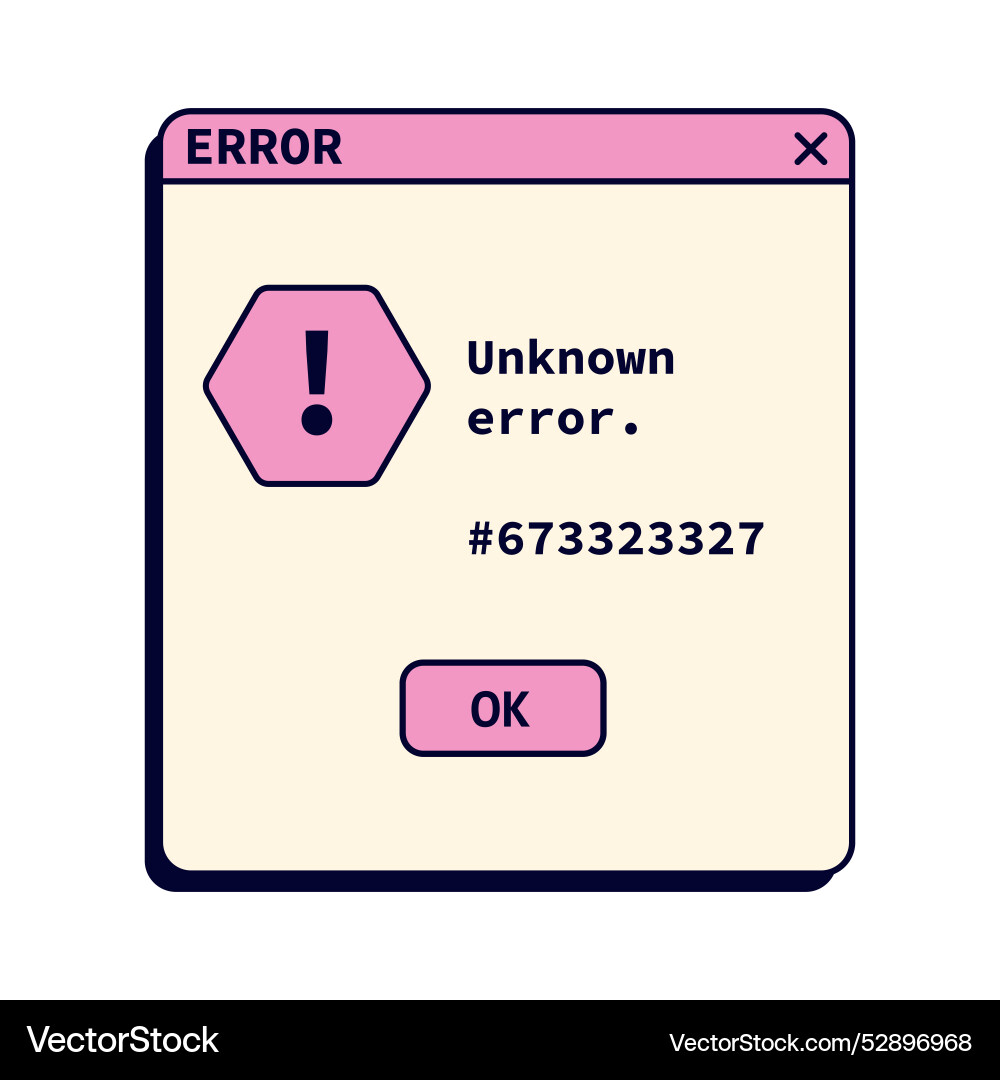 Retro unknown pink error message on screen system vector image