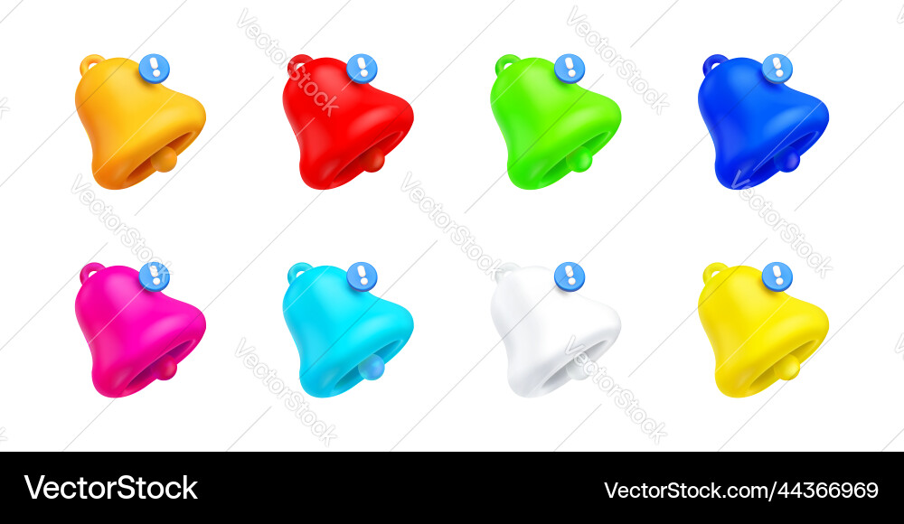 3d render notification bells color unread message Vector Image