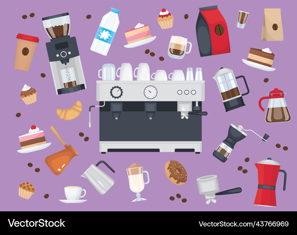 Barista coffee equipment set Barista coffee equipment set vector image
