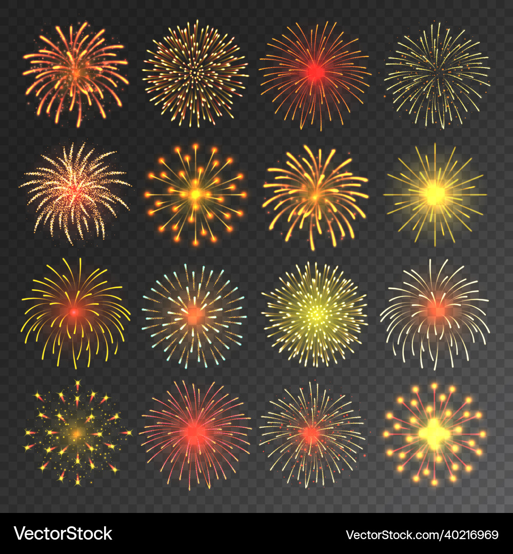 Colorful festive fireworks collection realistic Colorful festive fireworks collection realistic vector image