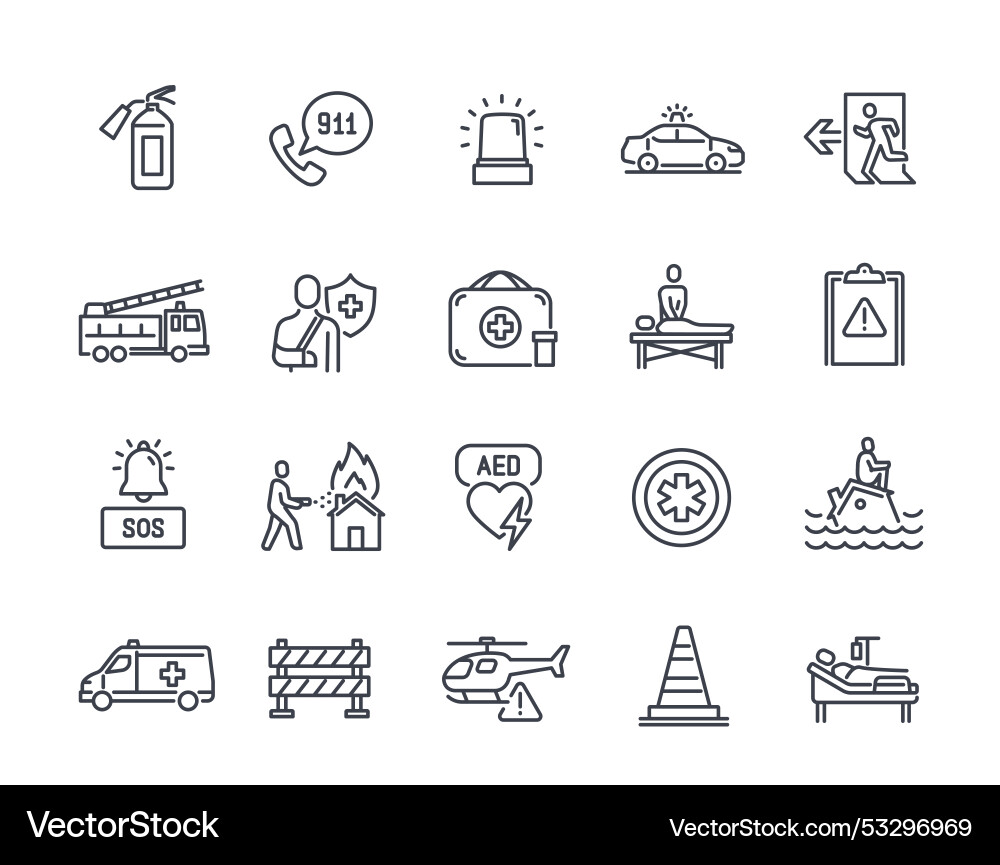 Emergency line icon set simple symbols with first Emergency line icon set simple symbols with first vector image