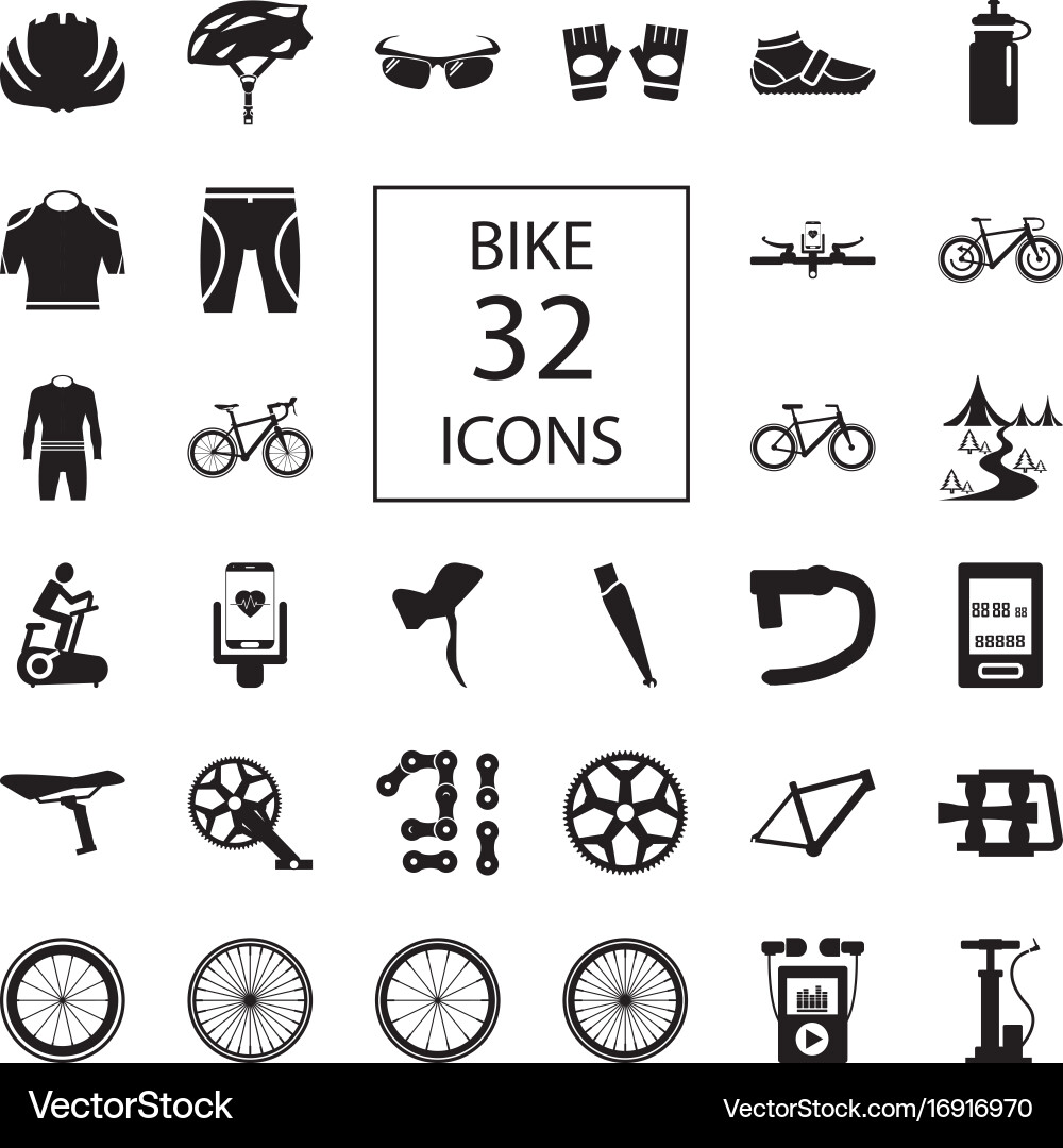 Bike Icon Set - 32 Diverse Icons vector image