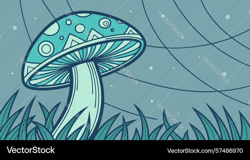 Blue mushroom with patterned cap and abstract vector image