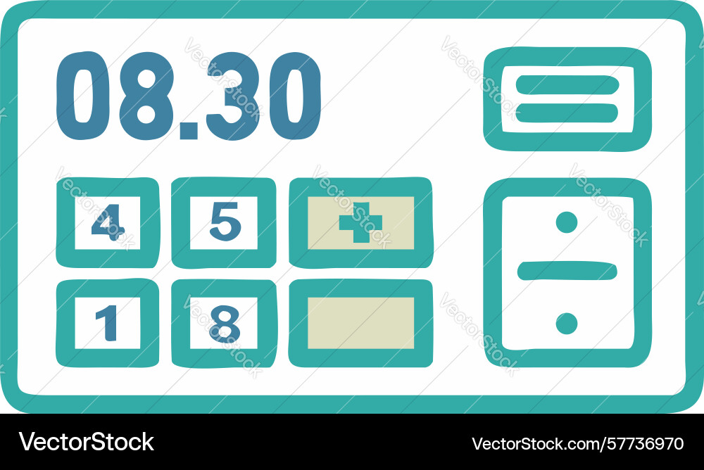 Digital clock showing 0830 with calculator keys Vector Image