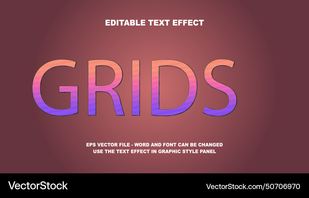 Editable text effect grids 3d template Vector Image