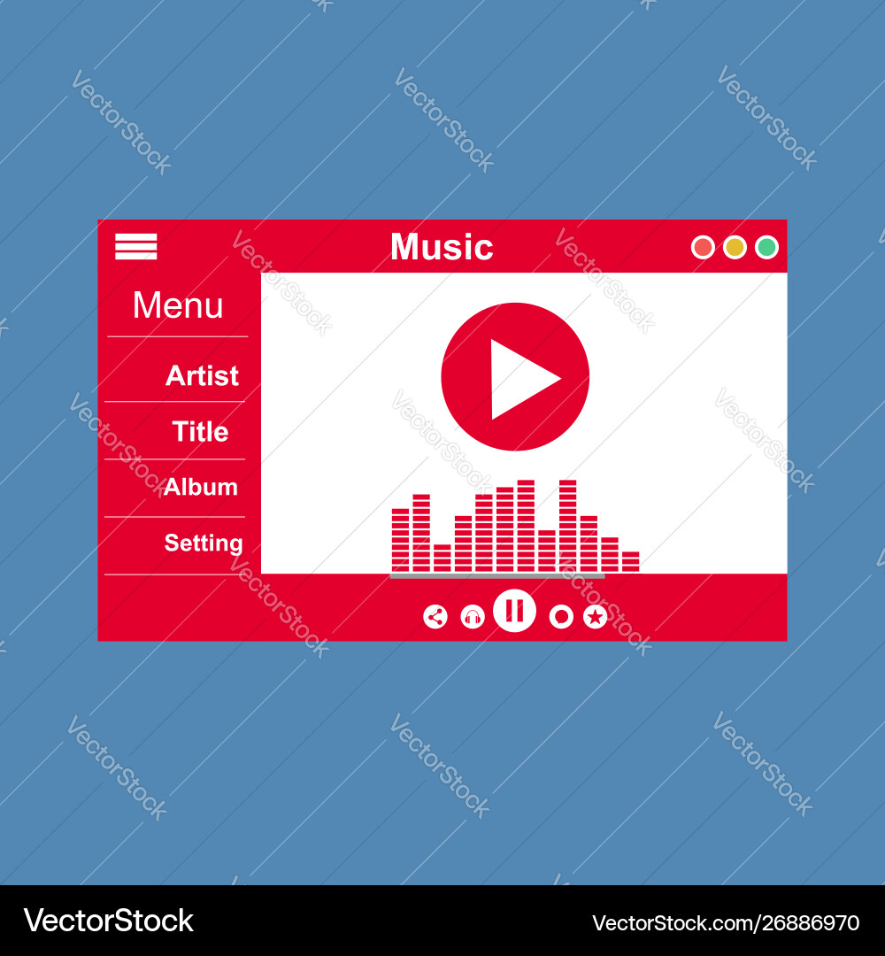 Media player application app template with flat Vector Image