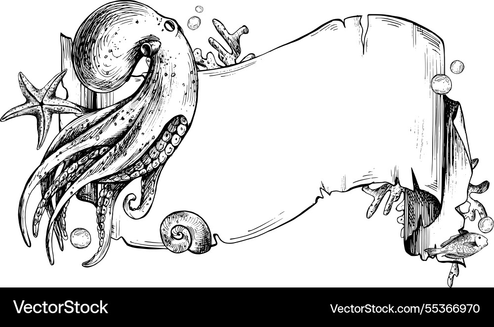 Paper banner scroll in marine theme Vector Image