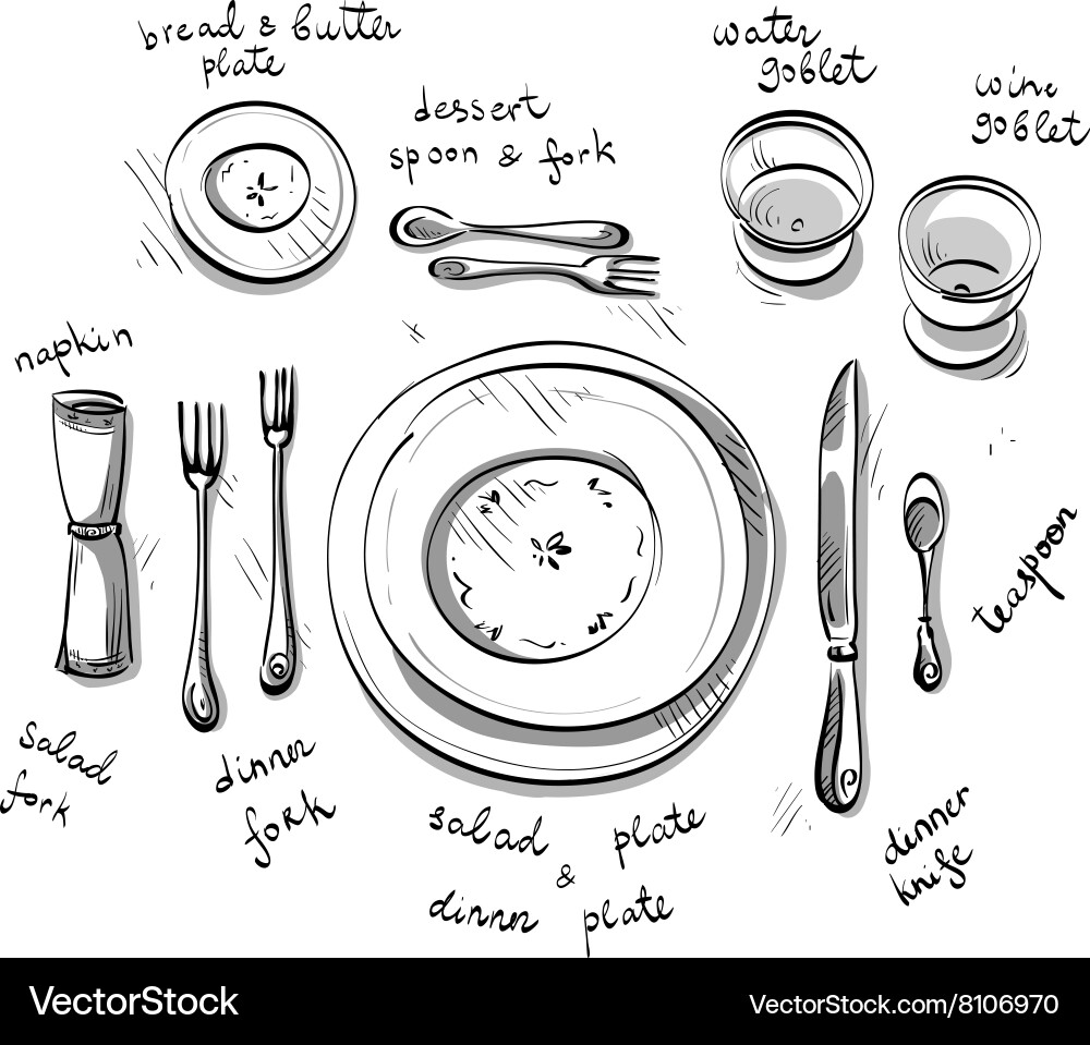 Simple Table Setting Sketch vector image