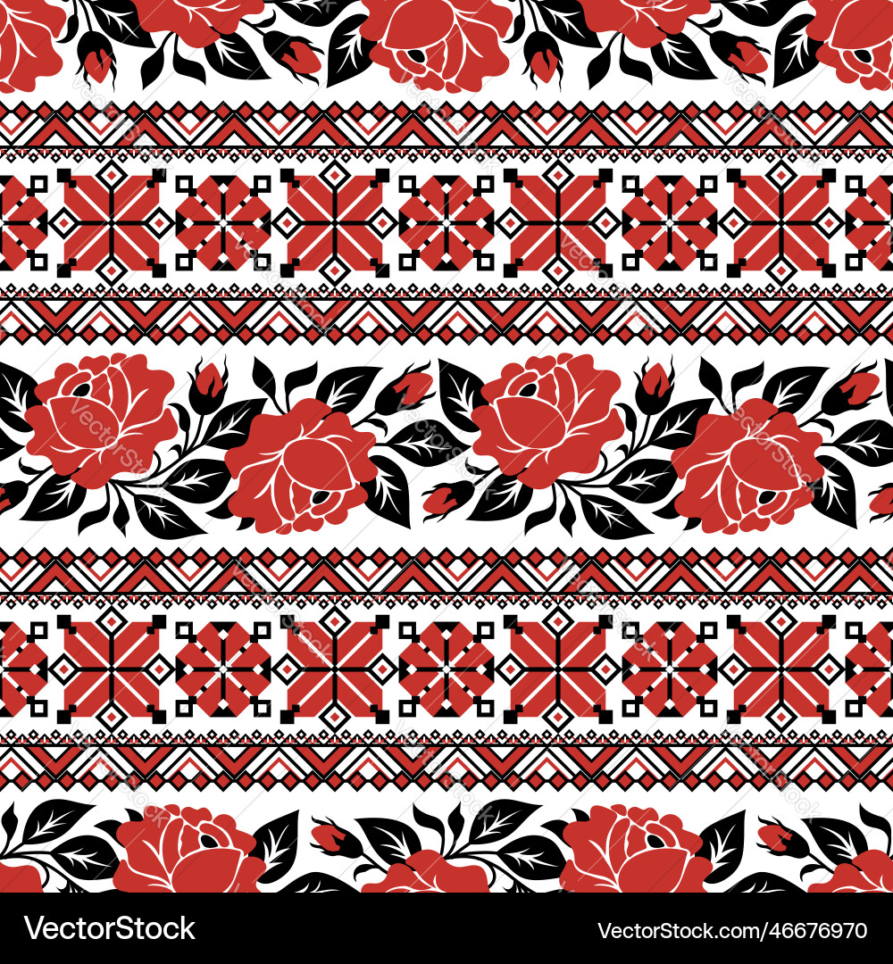 Ukrainian Floral Embroidery Pattern Vector Image