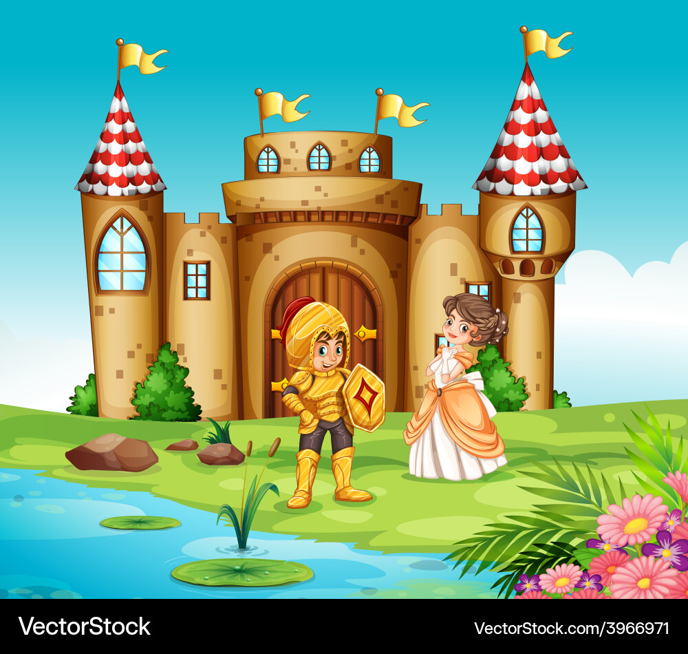 Castle Scene with Knight Royalty Free Vector Image