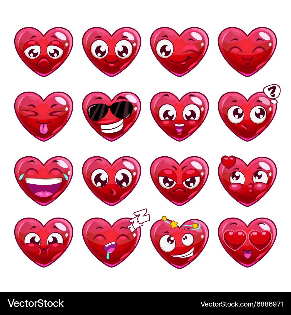 Heart Emotions Cartoon Set Royalty Free Vector Image