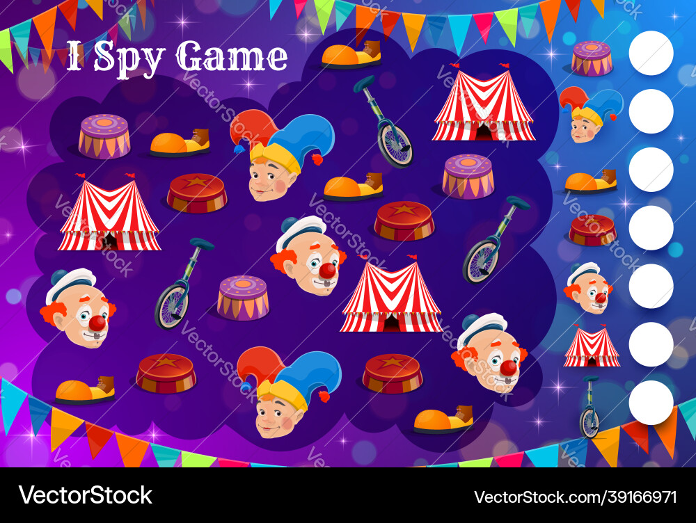 Kids spy game shapito circus characters and items vector image