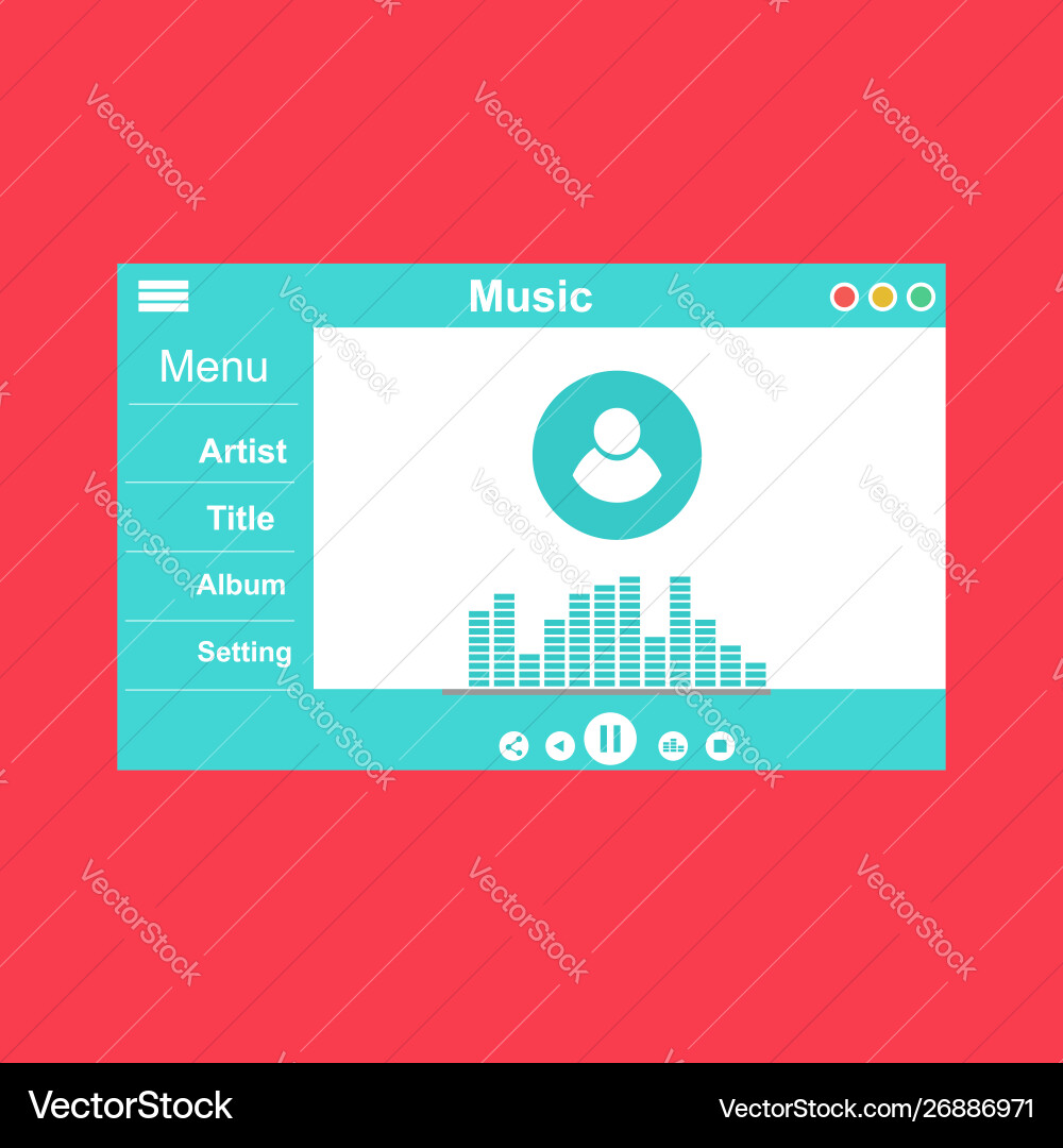 Media player application app template with flat Media player application app template with flat vector image