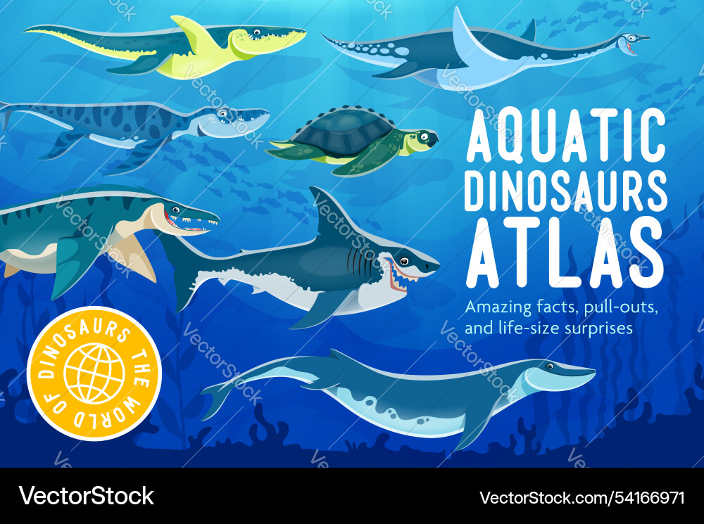 Prähistorische aquatische Dinosaurier Buchabdeckung Prähistorische aquatische Dinosaurier Buchabdeckung vektorbild