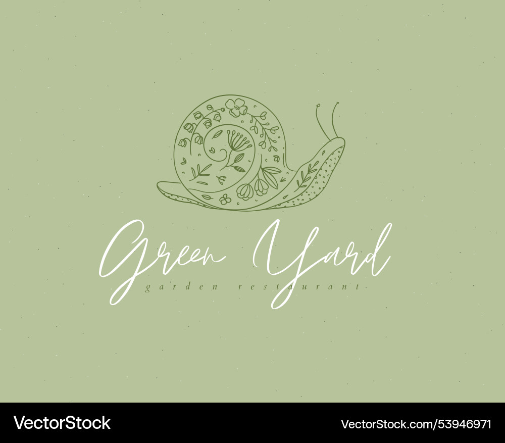 Snail green yard garden restaurant label design Snail green yard garden restaurant label design vector image