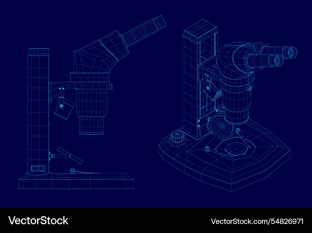 Wireframe 3d set microscope science lab magnify Wireframe 3d set microscope science lab magnify vector image