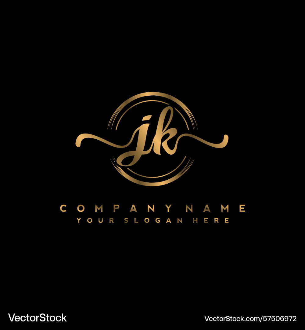 Jk initial handwriting logo with circular wave Jk initial handwriting logo with circular wave Vector Image