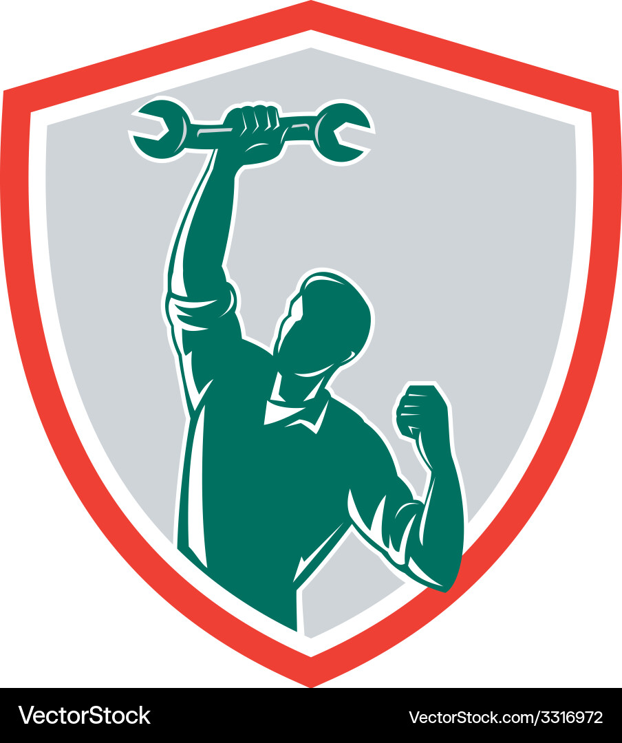 Mechanic spanner wrench fist pump shield Vector Image