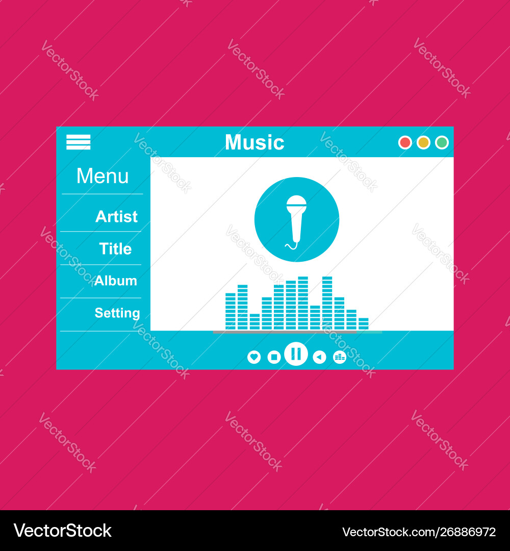 Media player application app template with flat Media player application app template with flat vector image