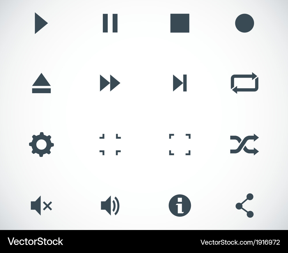 Media Player Icon Set - Black & White Vector Image