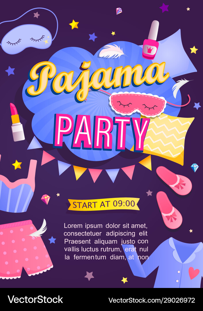 Pajama partys invitation card vector image