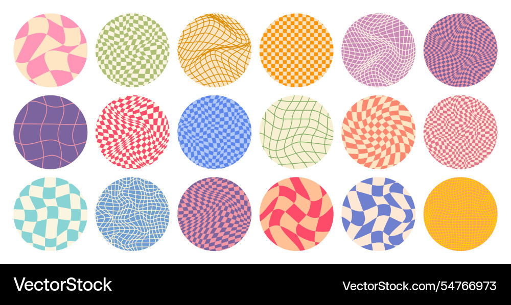 Groovy checkered pattern round colorful tiled Groovy checkered pattern round colorful tiled vector image