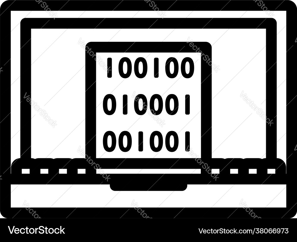 Laptop with binary code icon vector image