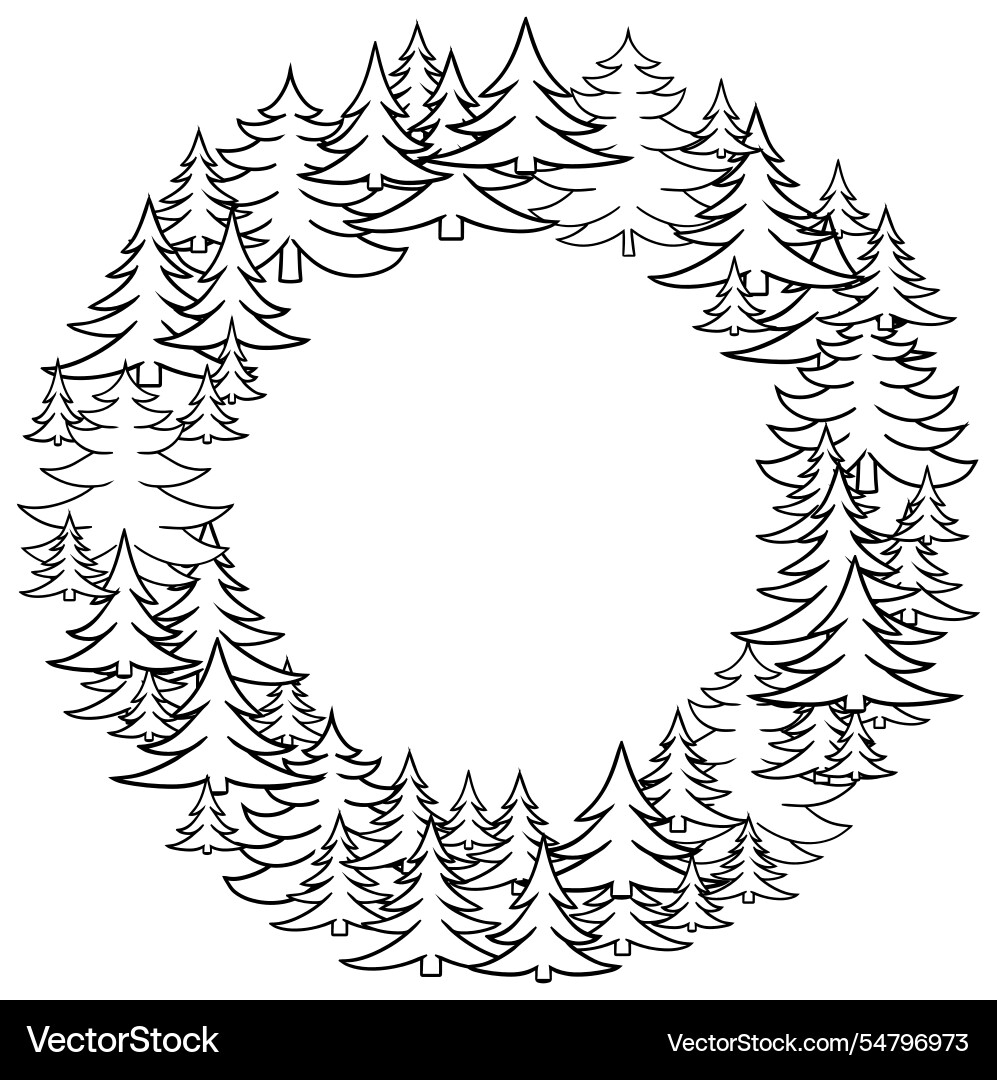 Pine tree circle round frame template in graphic Pine tree circle round frame template in graphic vector image