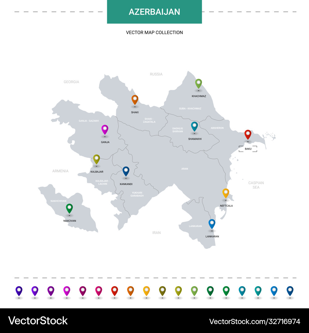 Azerbaijan with location pointer marks vector image