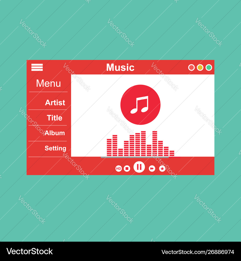 Media player application app template with flat Media player application app template with flat Vector Image