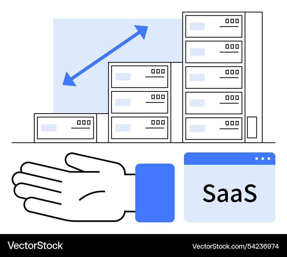Saas growth concept with servers graph and open Saas growth concept with servers graph and open vector image