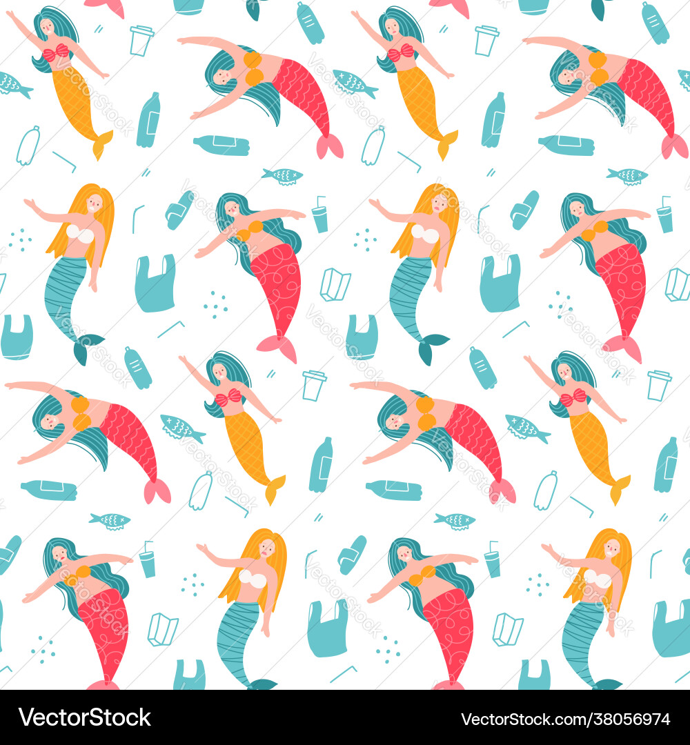 Seamless pattern with mermaid characters Seamless pattern with mermaid characters Vector Image