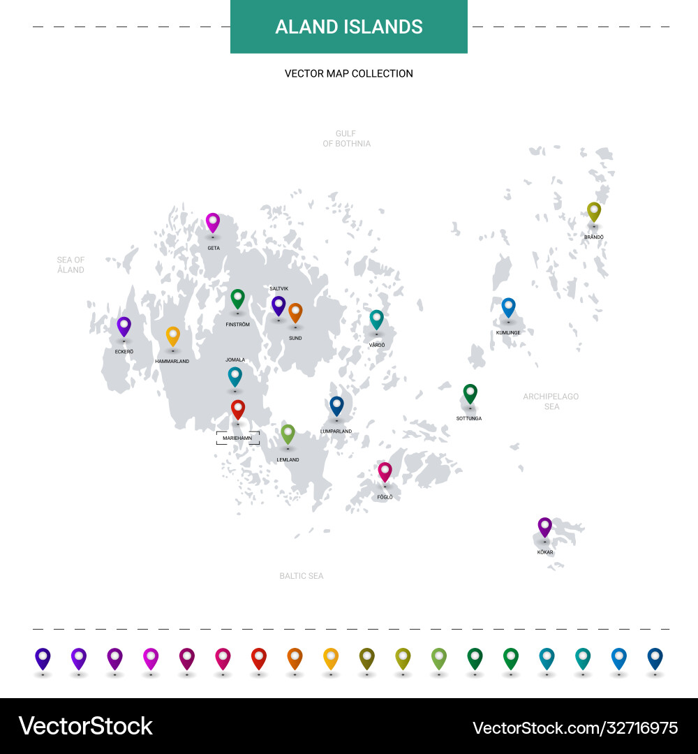 Aland islands map with location pointer marks Aland islands map with location pointer marks Vector Image