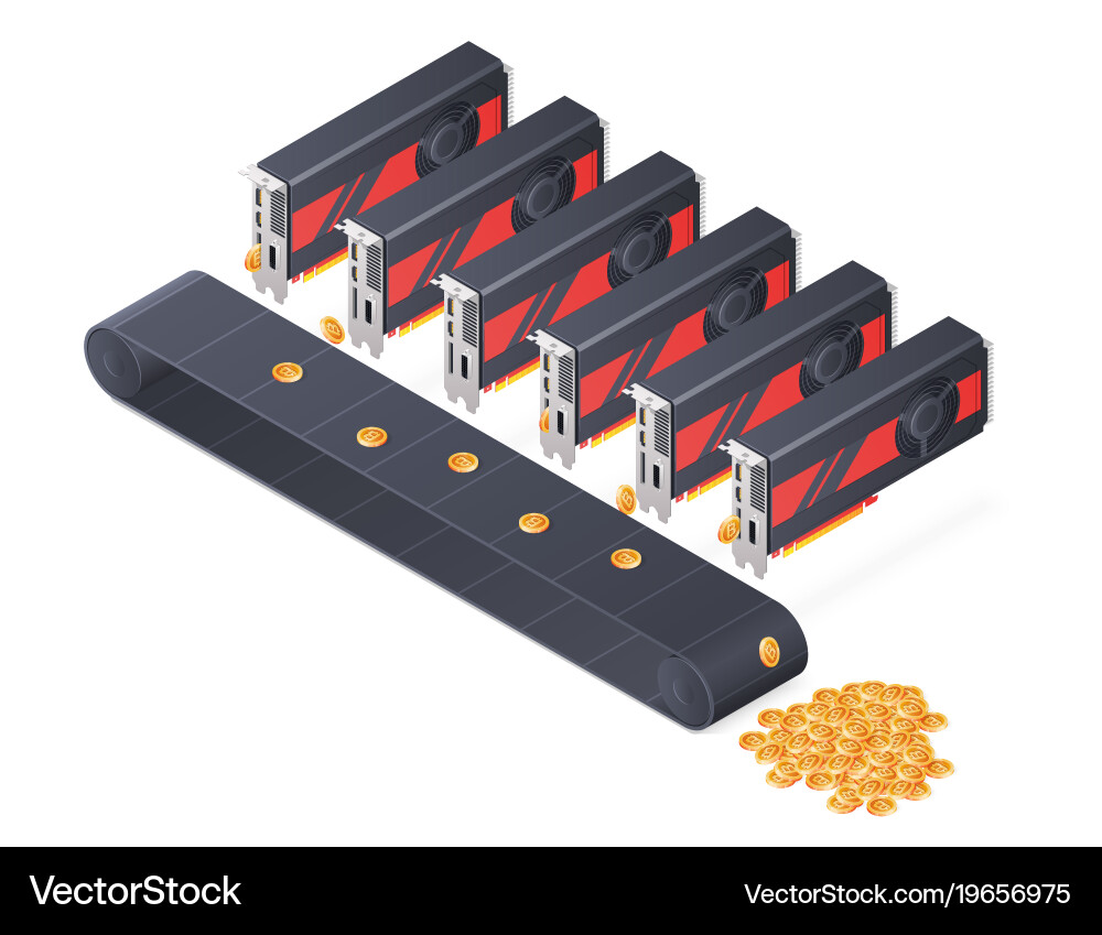 Bitcoin GPU Mining Isometric Concept vector image