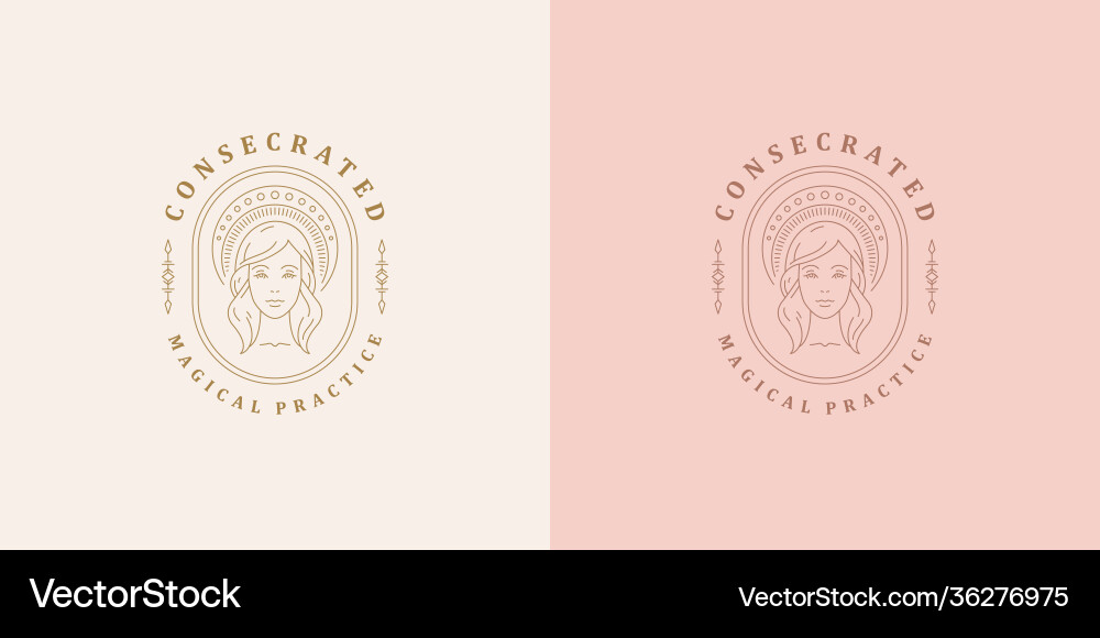 Frauenkopf mit himmlischem Ornament Kopfbedeckung Logo Frauenkopf mit himmlischem Ornament Kopfbedeckung Logo vektorbild