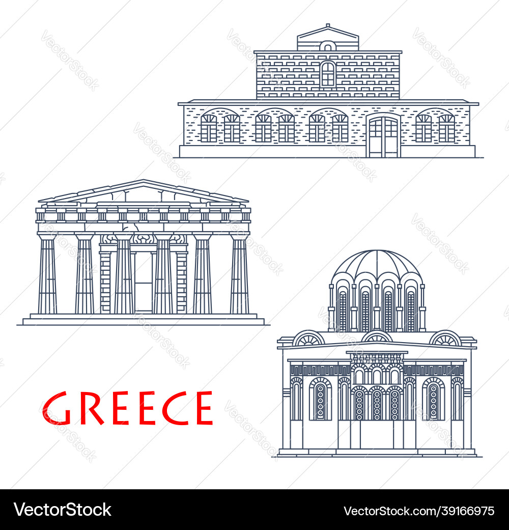 Greece buildings antique greek architecture icons Greece buildings antique greek architecture icons vector image