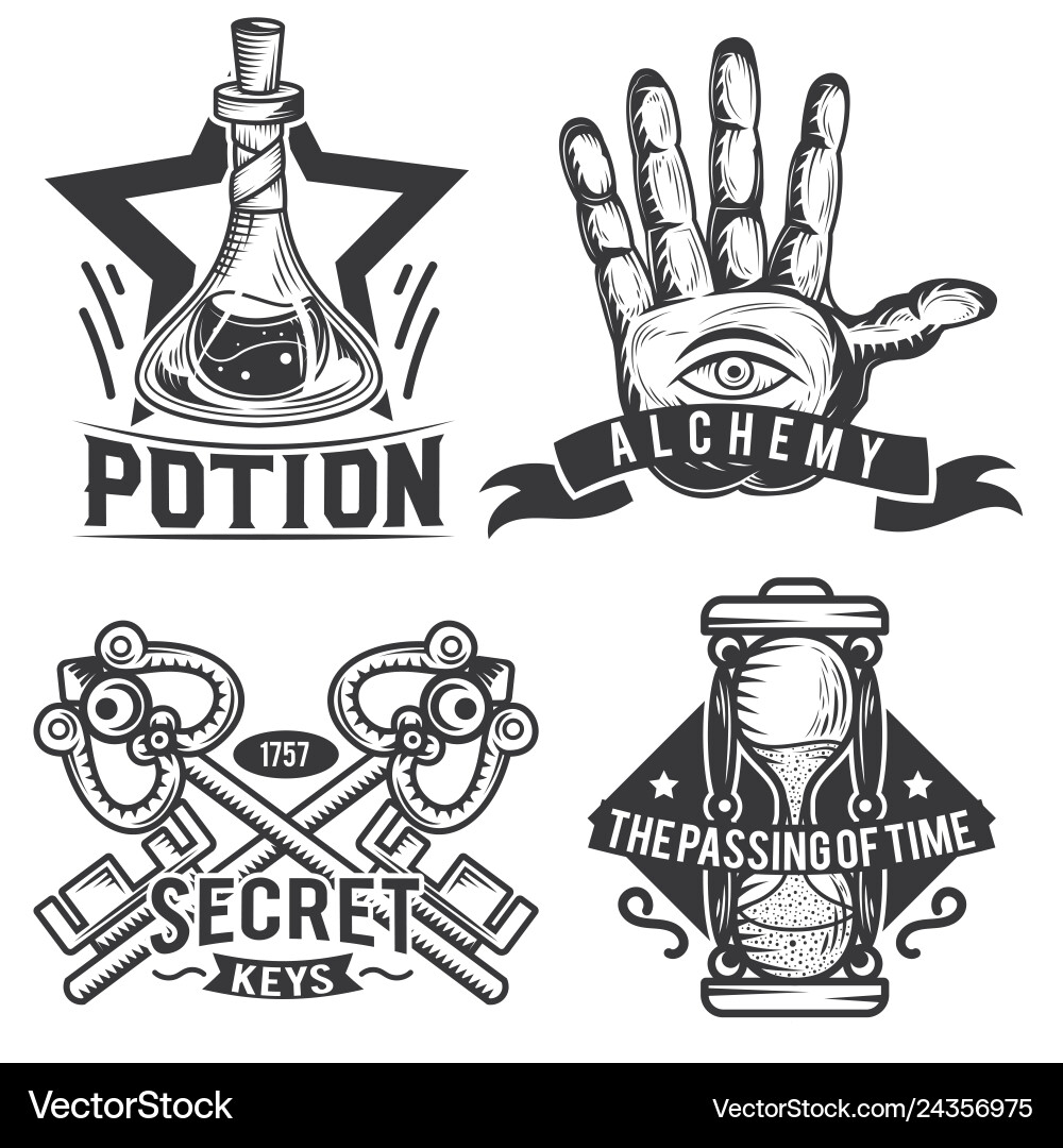 Set von Alchemy Embleme Etiketten Badges Logos Set von Alchemy Embleme Etiketten Badges Logos vektorbild