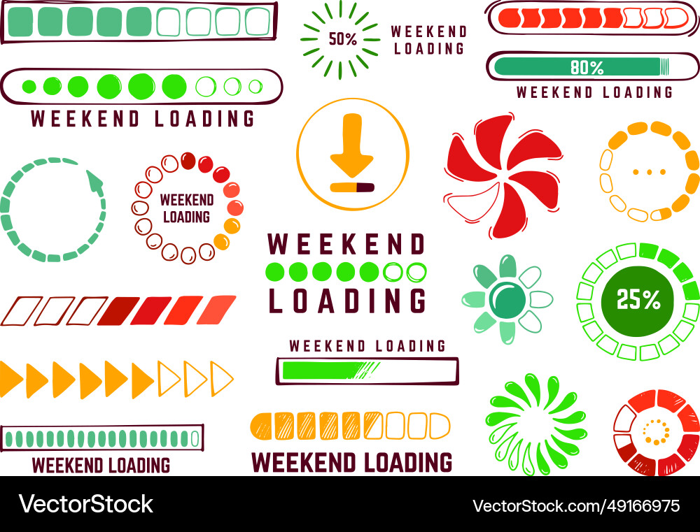 Weekend loading bars doodle end of week Weekend loading bars doodle end of week vector image
