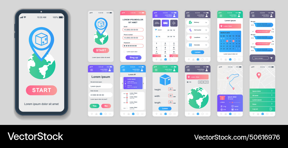 Delivery mobile app screens set for web templates Delivery mobile app screens set for web templates vector image