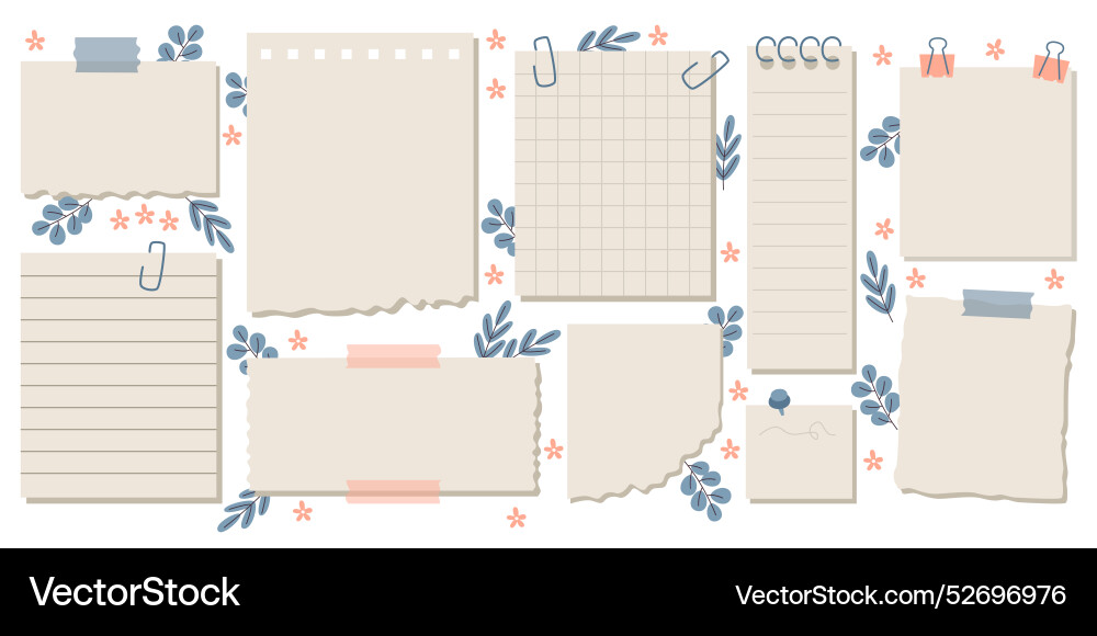 Empty blank notepad paper pages with flowers bloom Vector Image