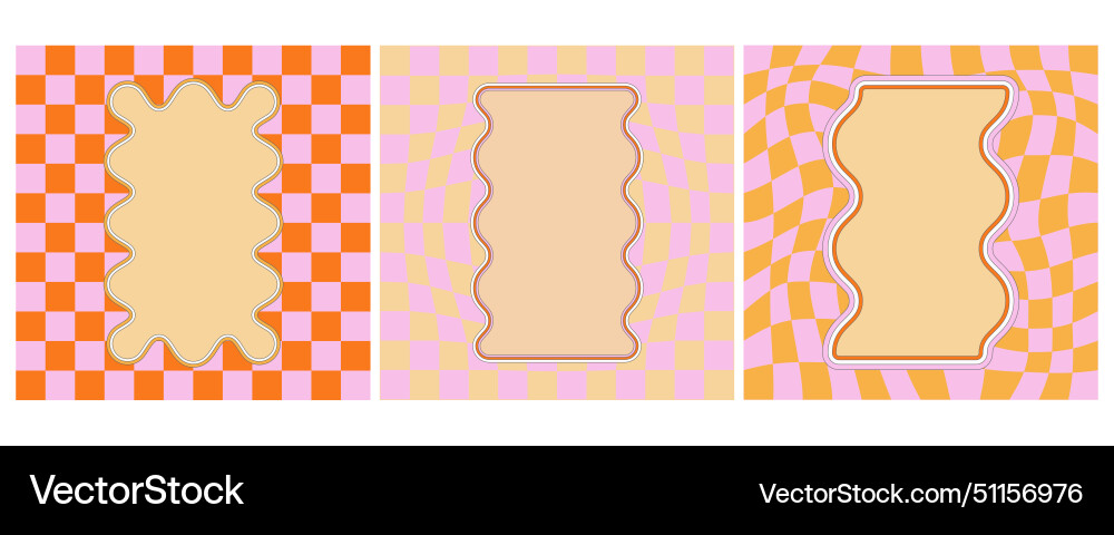 Groovy frames with wavy border on checkered Groovy frames with wavy border on checkered vector image
