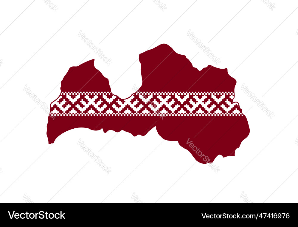 Latvia shape outline with stitched pattern vector image