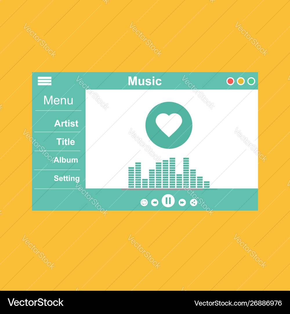 Media player application app template with flat Media player application app template with flat vector image