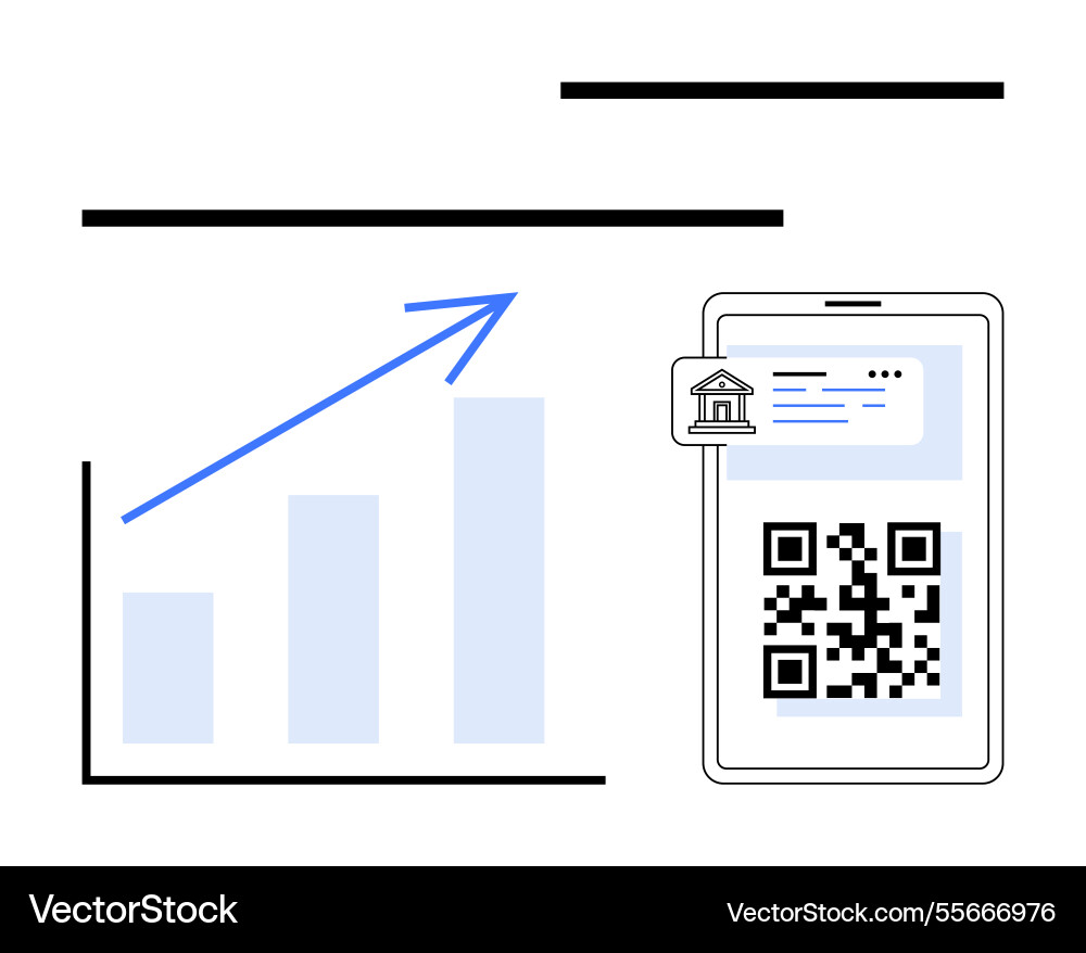 Mobile banking qr code and bar chart highlighting Mobile banking qr code and bar chart highlighting vector image