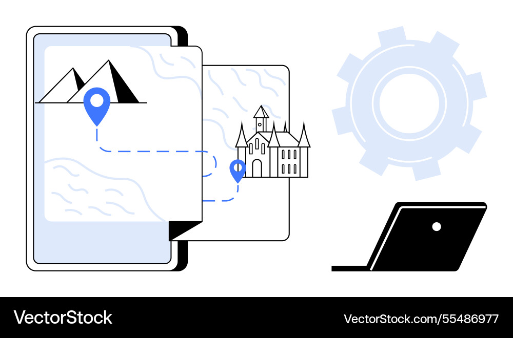 Digital navigation concept with landmarks map Digital navigation concept with landmarks map vector image