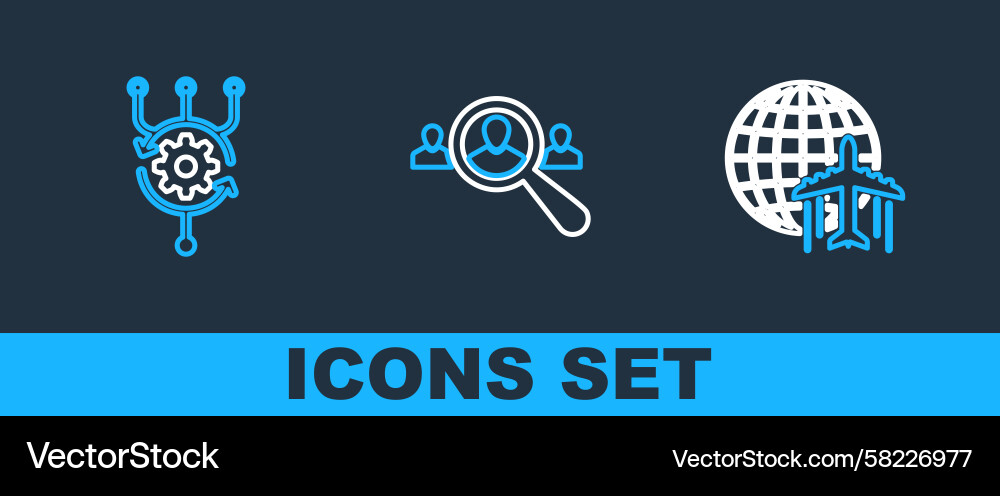 Global Algorithm - Plane & Search Icon Set Vector Image