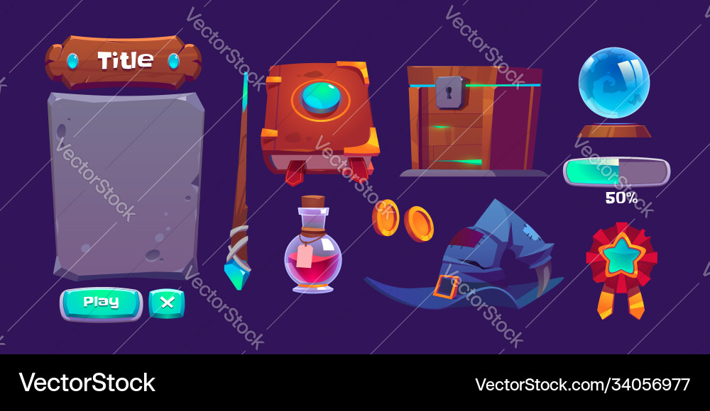 Magic Game UI Elements - Fantasy vector image