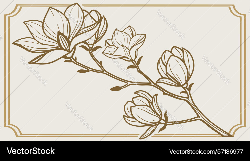 Magnolia branch on elegant rectangular frame Vector Image