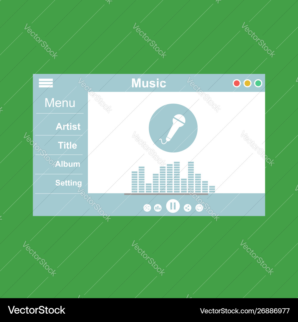 Media player application app template with flat Media player application app template with flat vector image