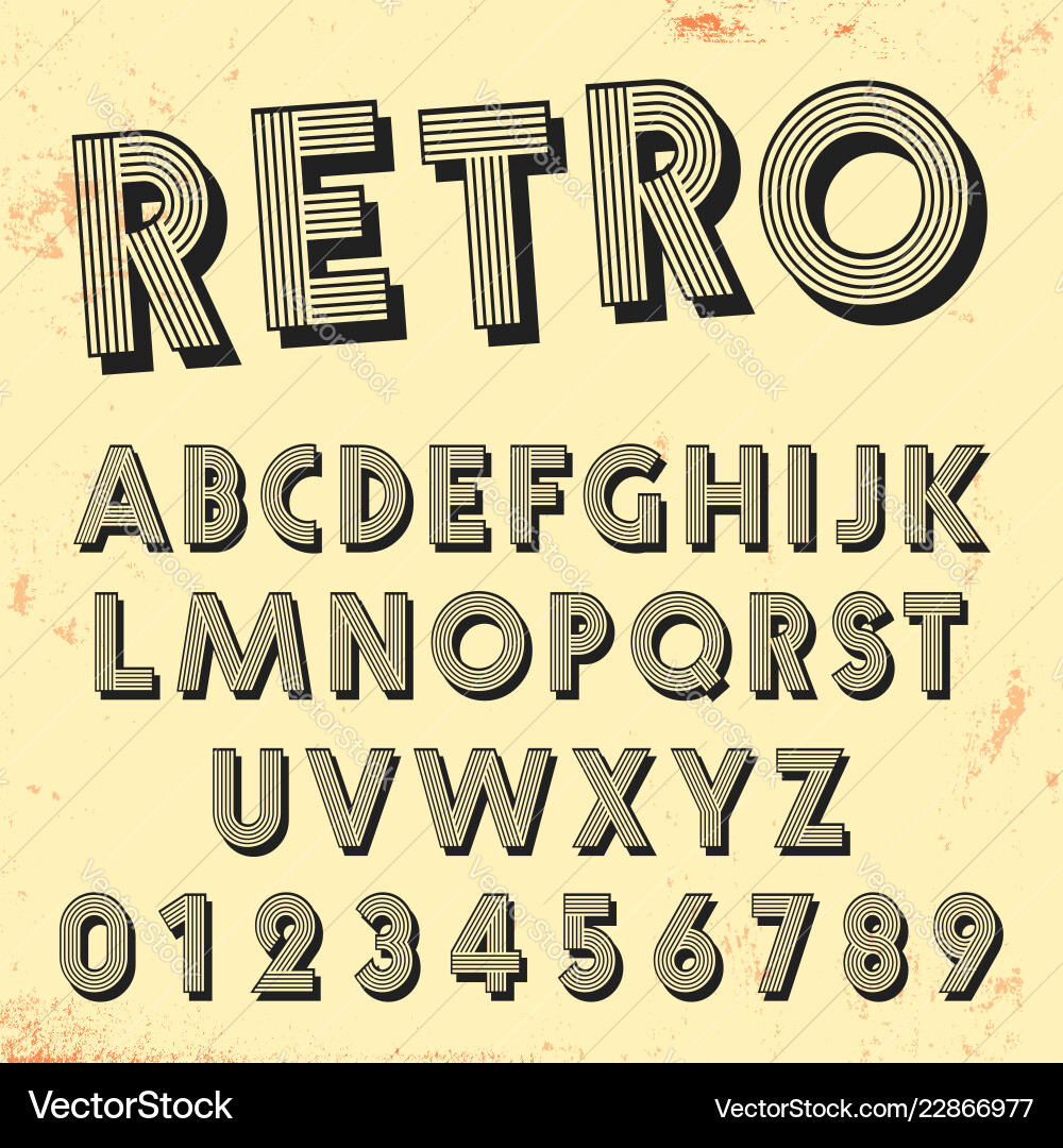 Retro line font template set of vintage letters